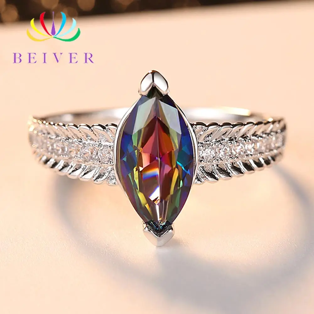 Женское кольцо с цирконием Beiver белая золотая Радужная овальная 2019|Обручальные