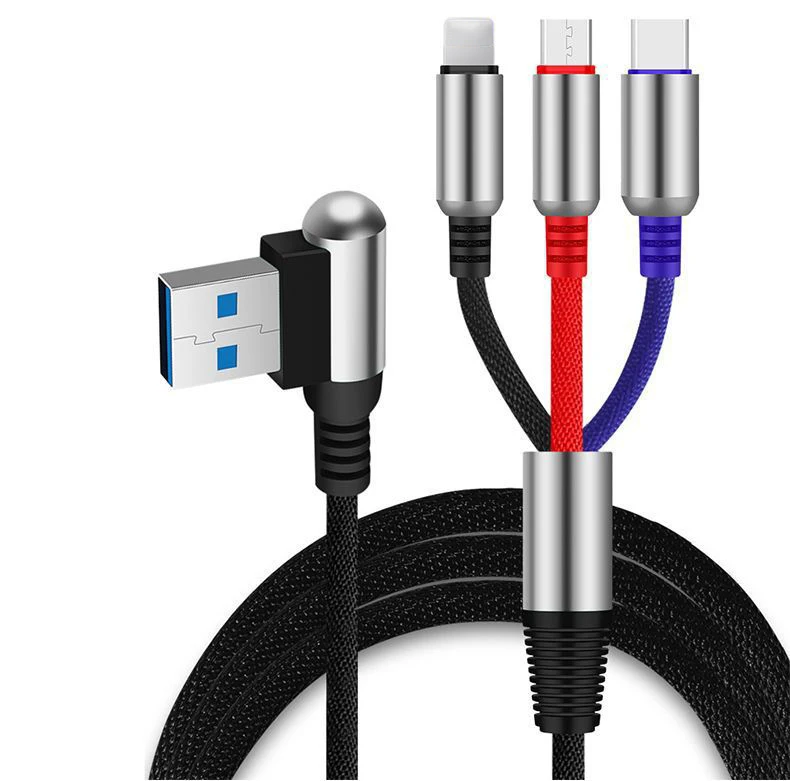 3 в 1 USB кабель из алюминиевого сплава 90 градусов Micro usb type C кабель для huawei Xiaomi Redmi usb-кабель для Samsung для iPhone XR XS MAX