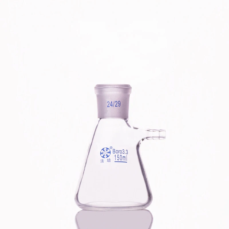 Filtering flask with side tubulature,Capacity 150ml,Ground mouth 24/29,Triangle flask with tubules,Filter Erlenmeyer bottle