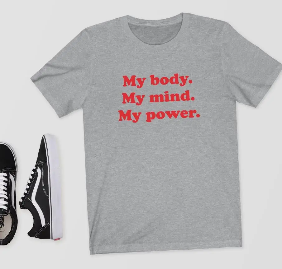 Женская футболка My Body Mind Power с принтом красных букв хлопковая Повседневная