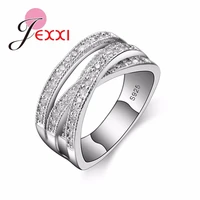 luxury bling zirconia finger rings 925 sterling silver simple cross wedding jewelry for women bague wholesale gift