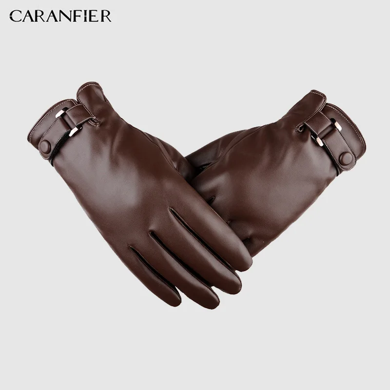 CARANFIER Windproof Outdoor Men Gloves Women PU Leather Glove Stretchy Soft Winter Warm Touch Screen for iphone Pad 6PCS | Аксессуары