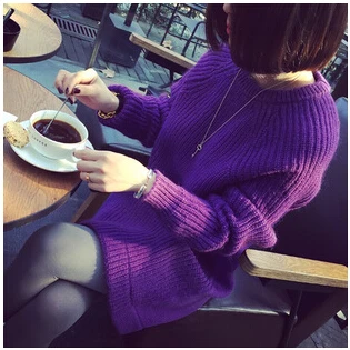 MLXSLKY теплое зимнее толстое Новое свободное тонкое женское платье-свитер с