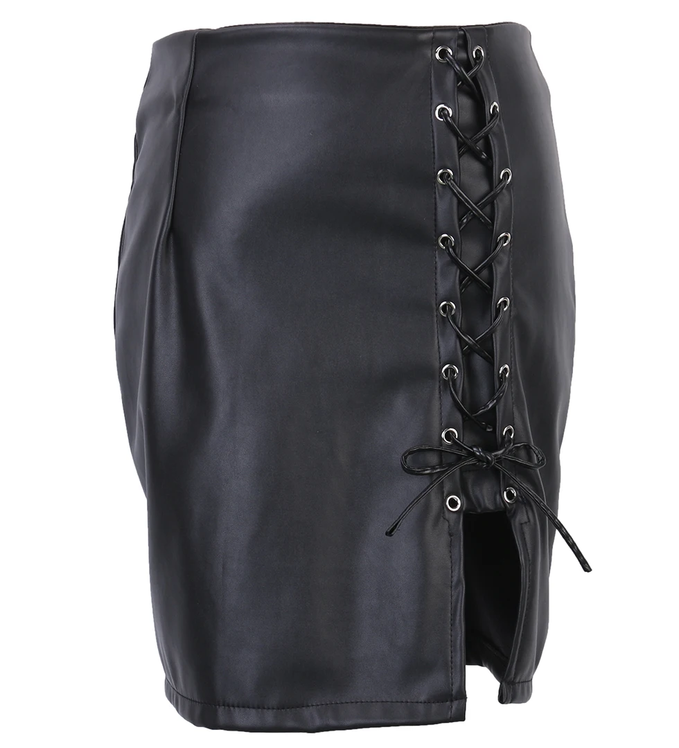 

Women Ladies Bandage Leather High Waist Skirts Ladies Bodycon Party Mini Short Skirts Clubwear