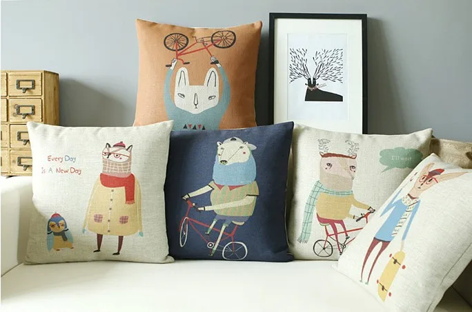 

dream doctrine Wind Animal Cute Fox Cushion Linen pillow cushions Car Office Home Decor Sofa cushions 45cm*45cm 5PCS