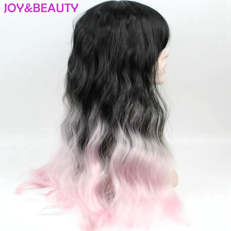 JOY& BEAUTY волосы длинные локон парик 1B черный до розовый Омбре синтетические волосы нет кружева парик Жаростойкие Волокна вьющиеся парик 24 дюймов