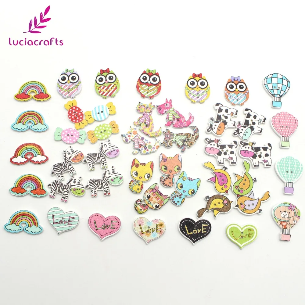 Lucia Crafts 16-29 мм 60 шт./кор. рандомно смешанных Мультяшные деревянные пуговицы с 2 отверстиями Костюмы поделки своими руками швейная фурнитура E0227