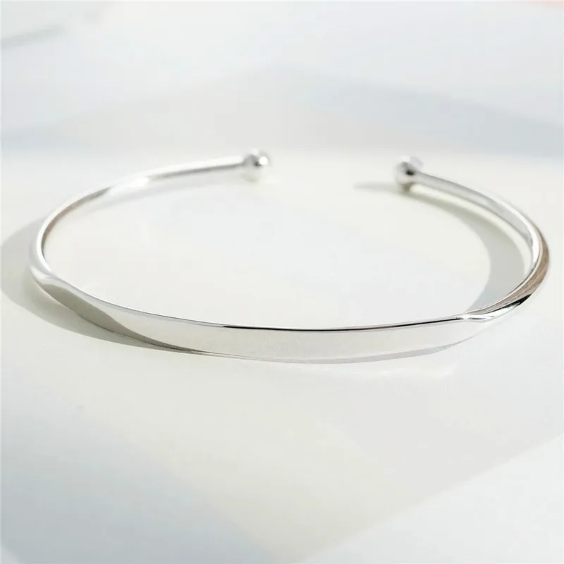 Flyleaf Brand 100% 925 Sterling Silver Smooth Round Open Bracelets & Bangles For Women Minimalism Lady Fashion Jewellery