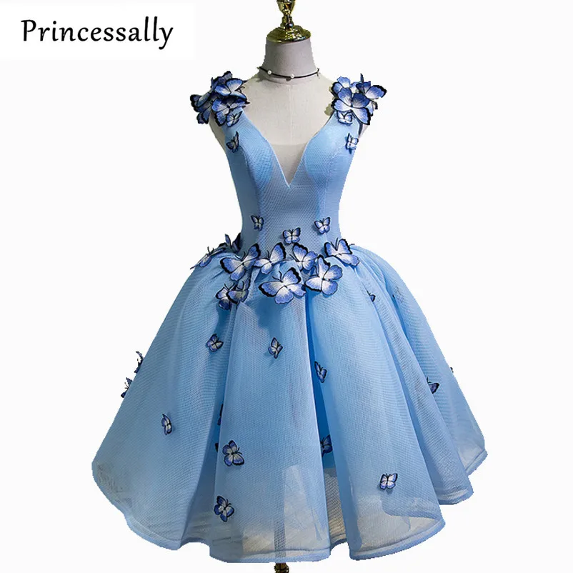 Princessally короткое вечернее платье с V образным вырезом Бабочка роскошное Тюлевое