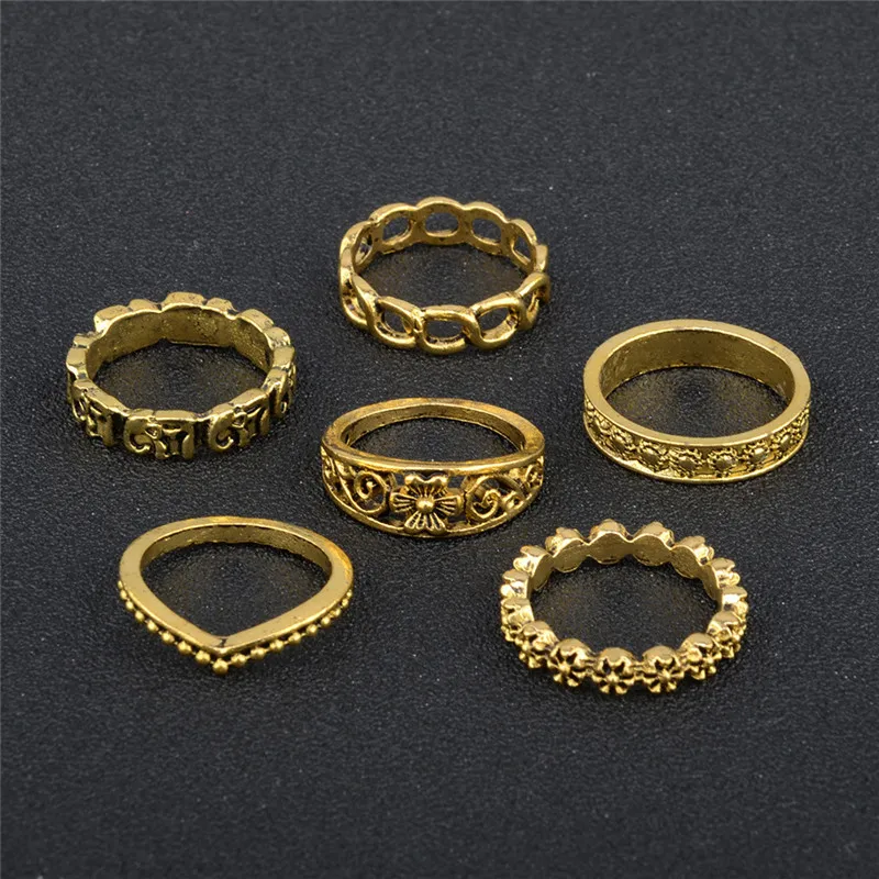 13Pcs/Set Fashion Finger Rings Set Women Vintage Punk Midi 2017 Antique Gold Color Boho Female Charms Jewelry | Украшения и