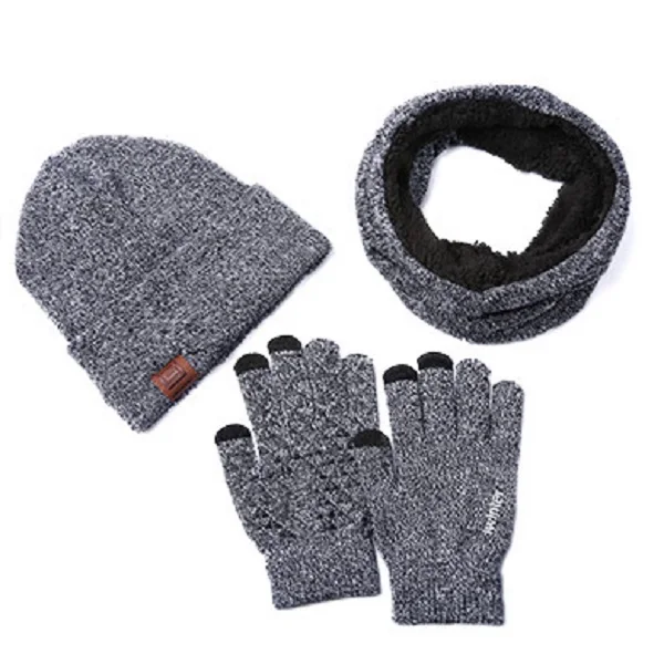 grey without box Рождественский подарок, теплый комплект из 3 предметов, зимние шапки, шарф, перчатки для женщин и мужчин, толстые хлопковые зимние аксессуары, набор мужских шарфов, перчатки - Цвет: grey without box