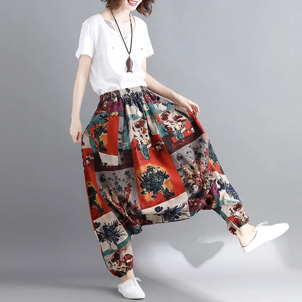 Womail, женские брюки, летняя мода, Boho, хиппи, для девушек, с принтом, свободные штаны, мешковатые брюки, высокая талия, длинные штаны, пляжные,, M531