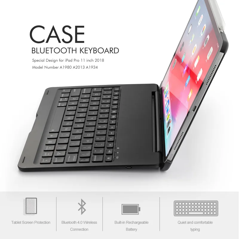 [NEW] Bluetooth keyboard Case for Apple iPad Pro 11.1",7-Color Backlit Aluminum Metal Wireless Keyboard with Smart Case Hard