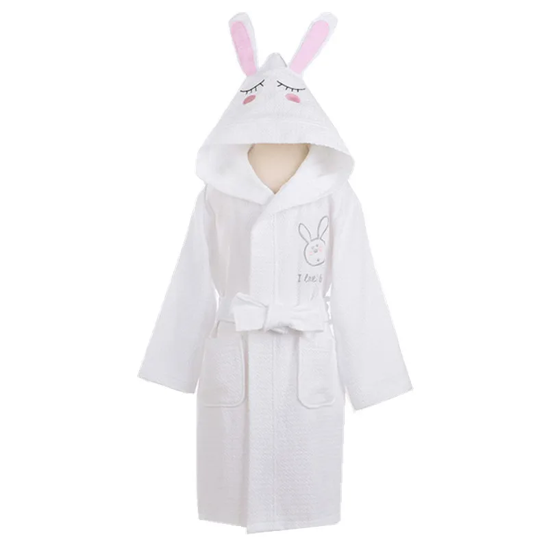 Boys Girls Bathrobe Waffle Robes Children's Bathrobes Kids Hooded White Blue Pink Sleepwear Lovely Rabbit Pajamas Gowns | Детская