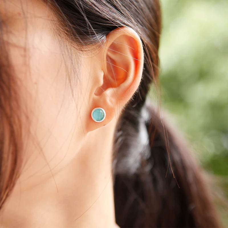 Sterling Silver Jewelry 925 Stud Earrings Circle With Stone Free Shipping Lady | Украшения и аксессуары