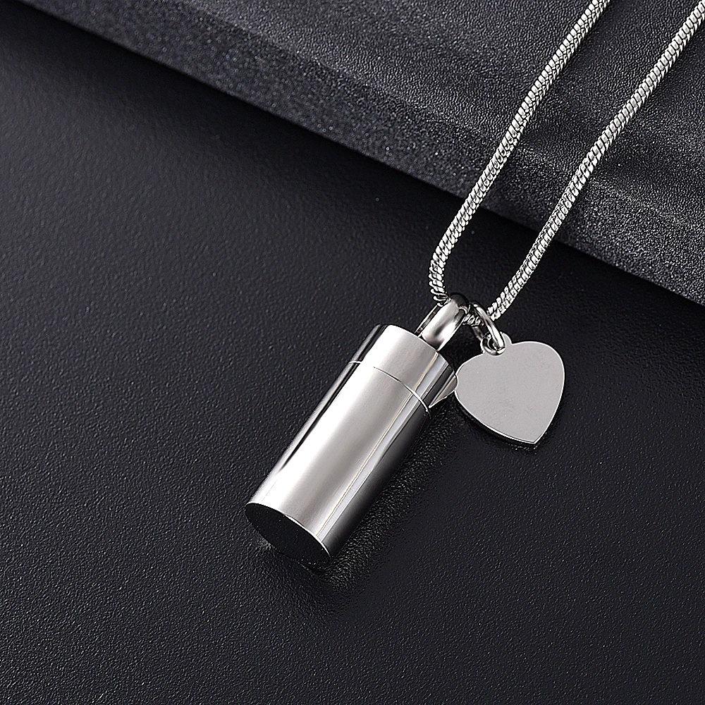 IJD11937 Charm Heart Mini Cremation Cylinder Stainless Steel Ash Urn Necklace Keepsake Pendant Jewelry Funeral Pet Paw | Украшения и