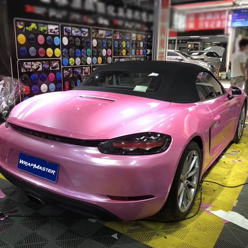 Premium Quality Super Glossy Metallic metallic vehicle wrap material diy vinyl with Air Bubble 1.52x18m/roll pink |