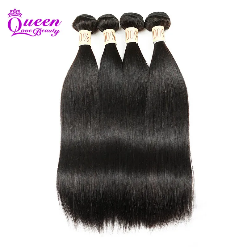 Queen Love Beauty Hair Brazilian Virgin Straight 4 Bundles Unprocessed Human Weaves |
