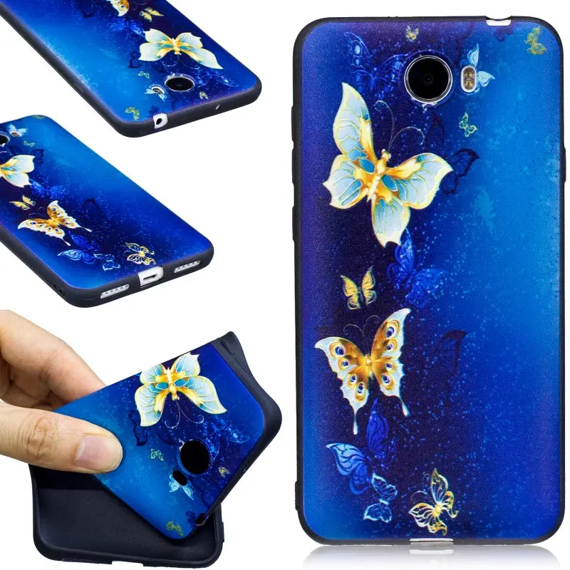 Черный чехол ТПУ для huawei Y5 II Y5II задняя крышка 3D рельеф с милой пандой бабочка Сова