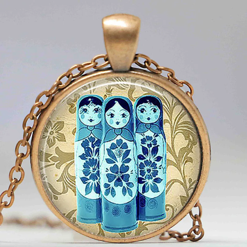 Винтажный кулон Matroyshkas Blue bushkas милое стекло русская народная кукла ожерелье для