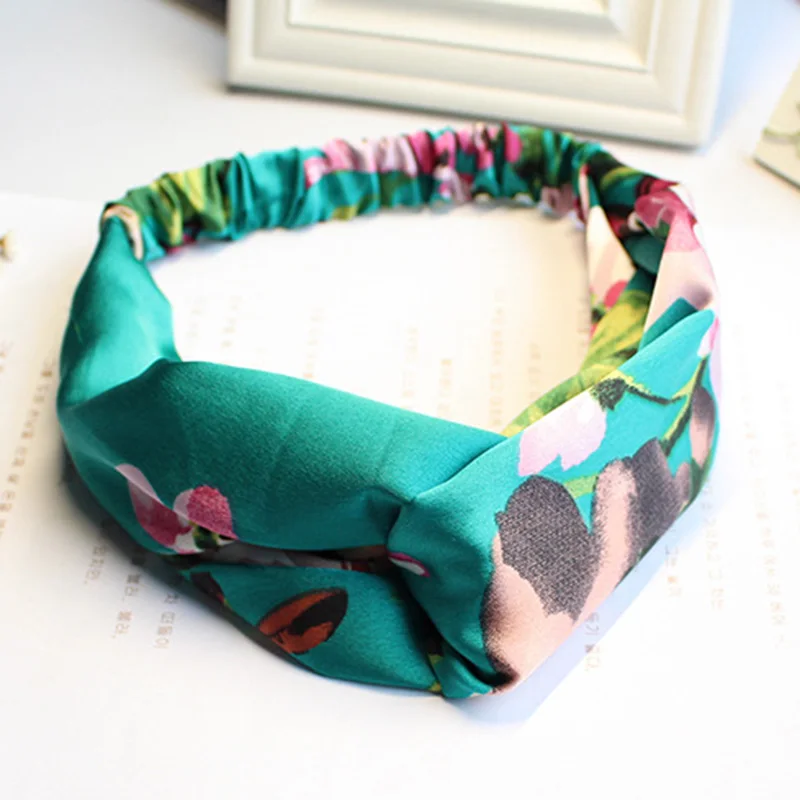 Женская повязка на голову с перехлёстом шелковым принтом|headband rubber|headband punkheadband