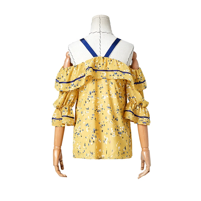 ARTKA 2019 Summer New Women Floral Shirt Printed Chiffon Flare Sleeve Blouse Slash Neck Sling For SA10999X |