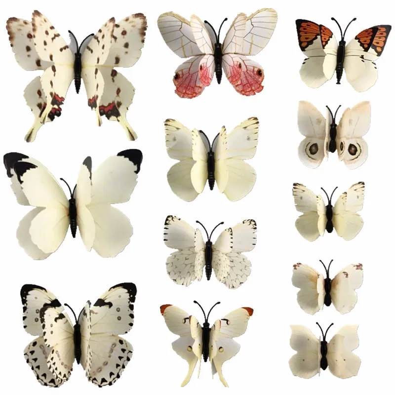12 Pcs/Lot PVC 3D Magnet Butterfly Wall Stickers Butterflies Decors for Wedding Party Home Kitchen Fridge Decoration D0029-2 | Дом и сад