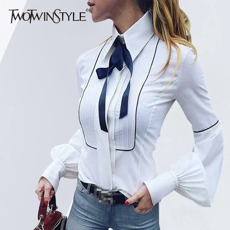 Женская винтажная блузка TWOTWINSTYLE Весенняя с воротником лацканами и рукавами