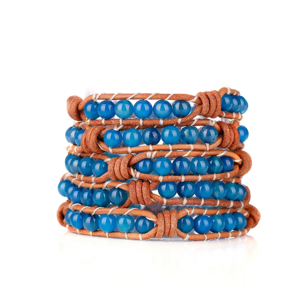 Fyla Mode изысканный браслет из натурального камня с синим камнем кожаный ручной