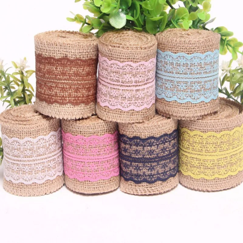 Лента из натурального льняного джута с кружевной отделкой 2 м|hessian burlap|hessian jutehessian