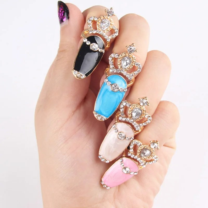 Хит продаж модные стразы корона для ногтей кольца женщин цветные керамические