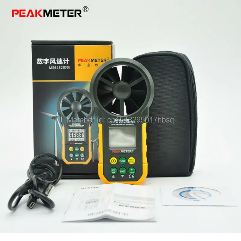 PEAKMETER цифровой анемометр Скорость ветра поток с температурой и влажностью 6252B