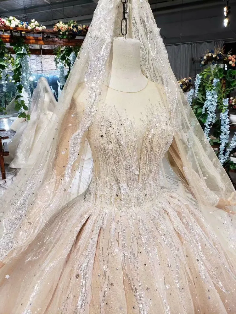 Королевское свадебное платье цвета шампанского с длинными рукавами Vestido De Noiva