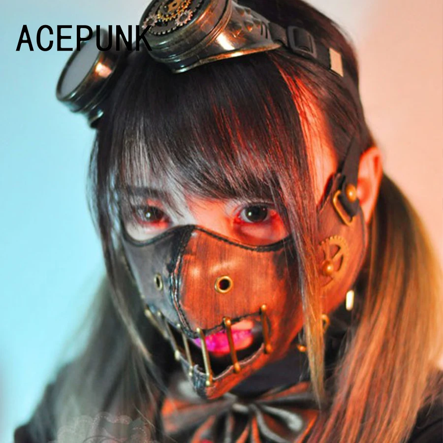 2020 New Steam Punk Gear Masks Gothic Accessory Night Club Mask Performance Hip Pop Brown Gearwheel Rivet | Тематическая одежда и