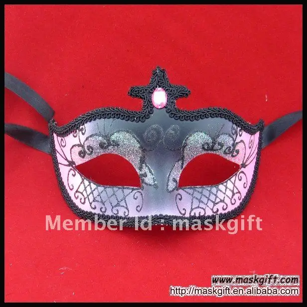 Бесплатная доставка 2016 Венецианская стильная розовая и черная Маскарадная маска