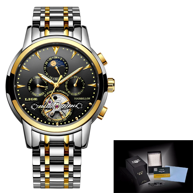

LIGE Top Brand Mens Watch Business Waterproof Automatic Machinery Watch Men Military Sport Full Steel Clock Relogio Masculino