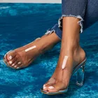 2021 сандалии Snakelike женские прозрачные босоножки на высоком каблуке с открытым носком и кристаллами шлепанцы 11 см, большой размер 41 42