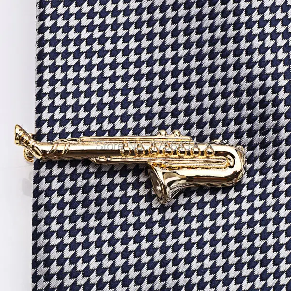 Лидер продаж золотистые и Серебристые музыкальные зажимы для галстуков Sax мужчин