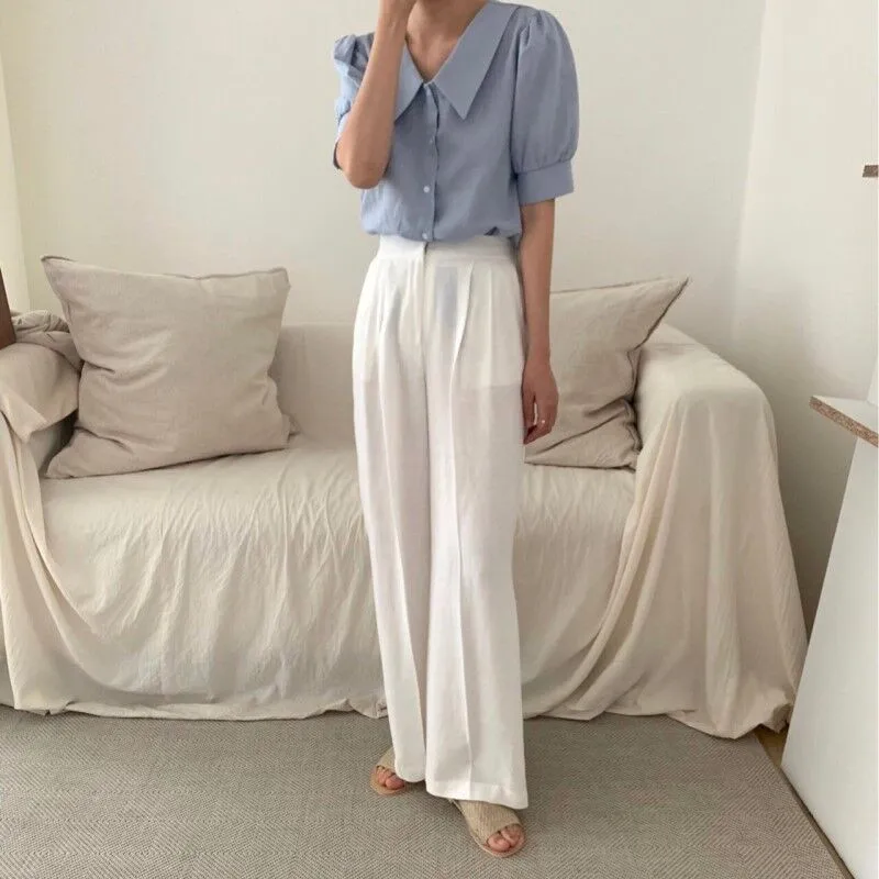 Милые женские блузки в Корейском стиле с изображением кошечки-инопланетянина, лето, модные элегантные винтажные свободные однотонные топы с пышными рукавами, Camisas Mujer