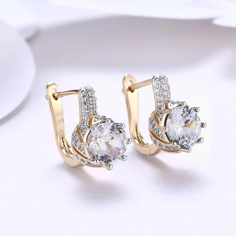 Luxury Female Blue Purple Cubic Zircon Stud Earrings Women Rose Gold Color For Silver Jewelry Wholesale | Украшения и аксессуары