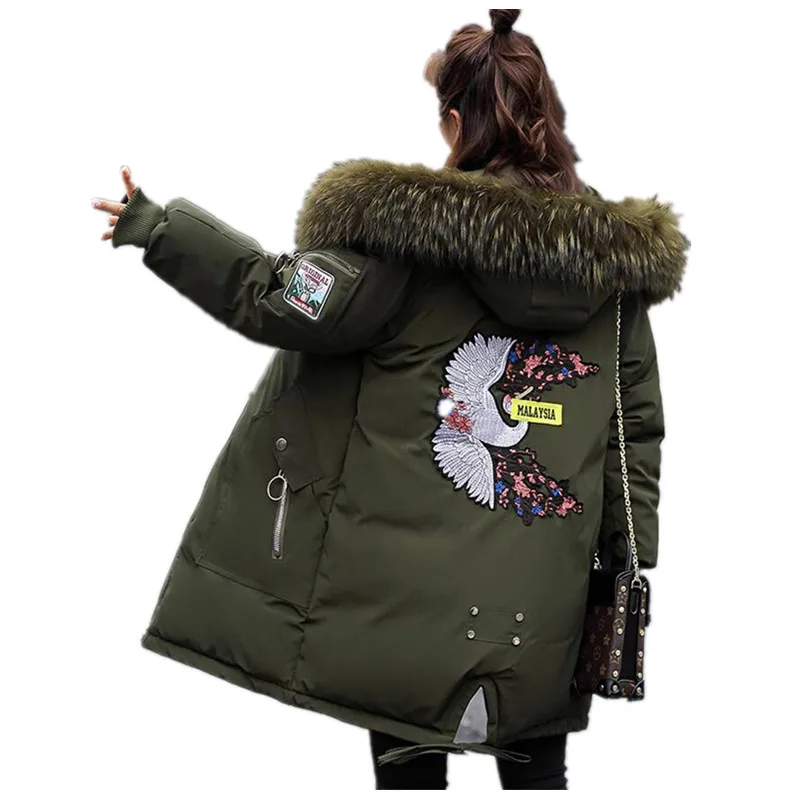 Зимняя женская куртка с меховым воротником плотное теплое длинное пальто Manteau Femme