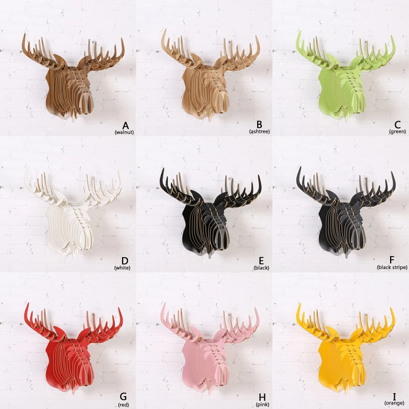

52cm 9 Colors Wood Animal Head Wood Moose Head Furniture For Home Living Room Wall Hanging Wall Decor White Black Orange WDM016M