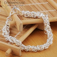 pure 925 silver bracelets for women 8mm spigot link chain bracelet bangles pulseira wristband wedding bridal jewelry accessory