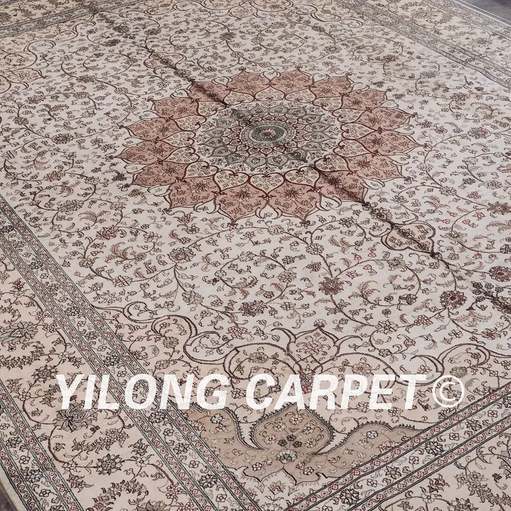 Kopen YILONG 9'x12 'Perzische Zijden Kleed Beige Grote Antieke Turkse Handgemaakte Tapijt (ZW016M9x12)