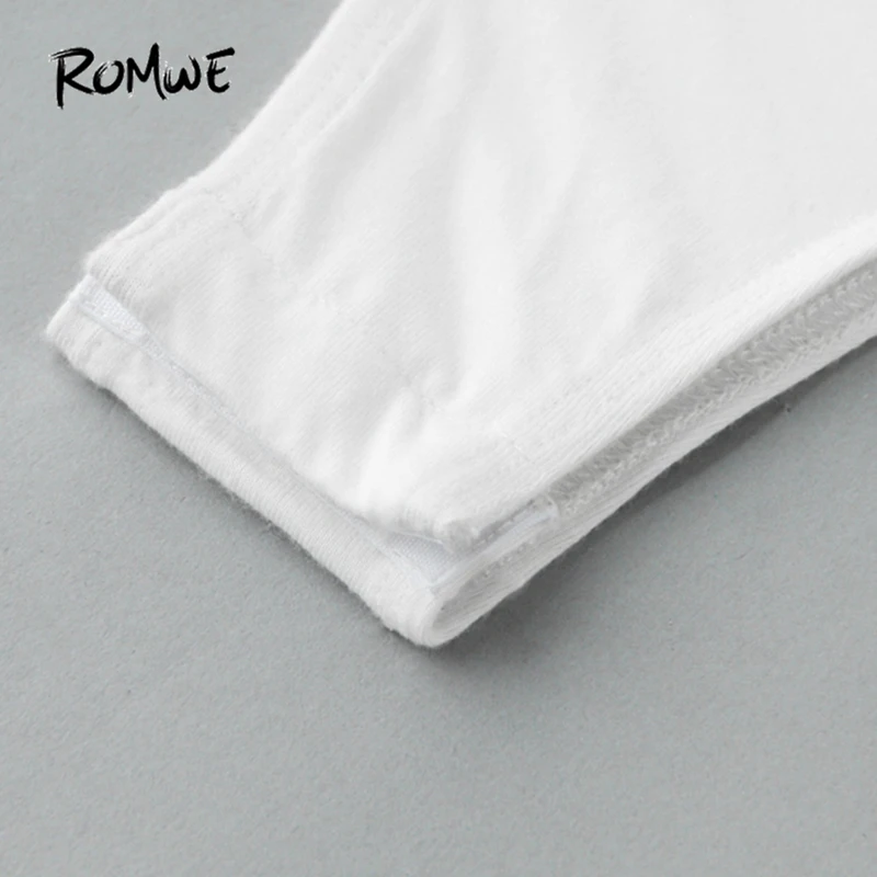 ROMWE Wink Eyes принт с низкой стороны и сзади купальник для бассейна Весна новое белое с глубоким круглым декольте без рукавов женские сексуальные летние боди