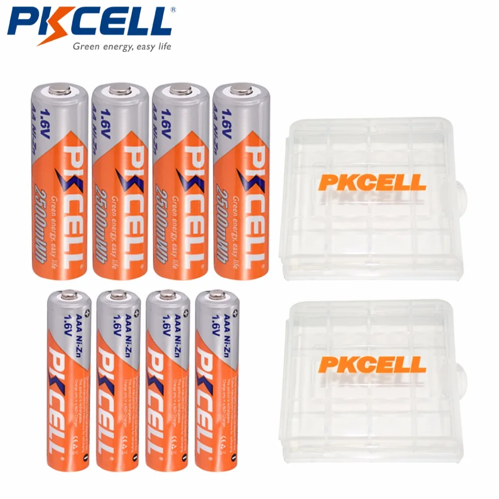 PKCELL 4 шт. батарейки AA 2500MWH + 900MWH 1 6 в NIZN AAA аккумуляторные батареи NI ZN с 2 держателями