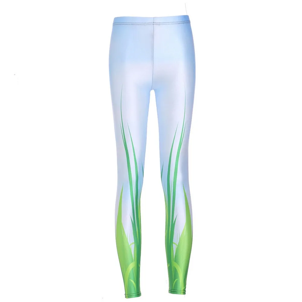 

Fashion Women Light Green Grass Print Leggings Slim Fit Thin Elastic Polyester Party Pants Casual Trousers Drop Shipping