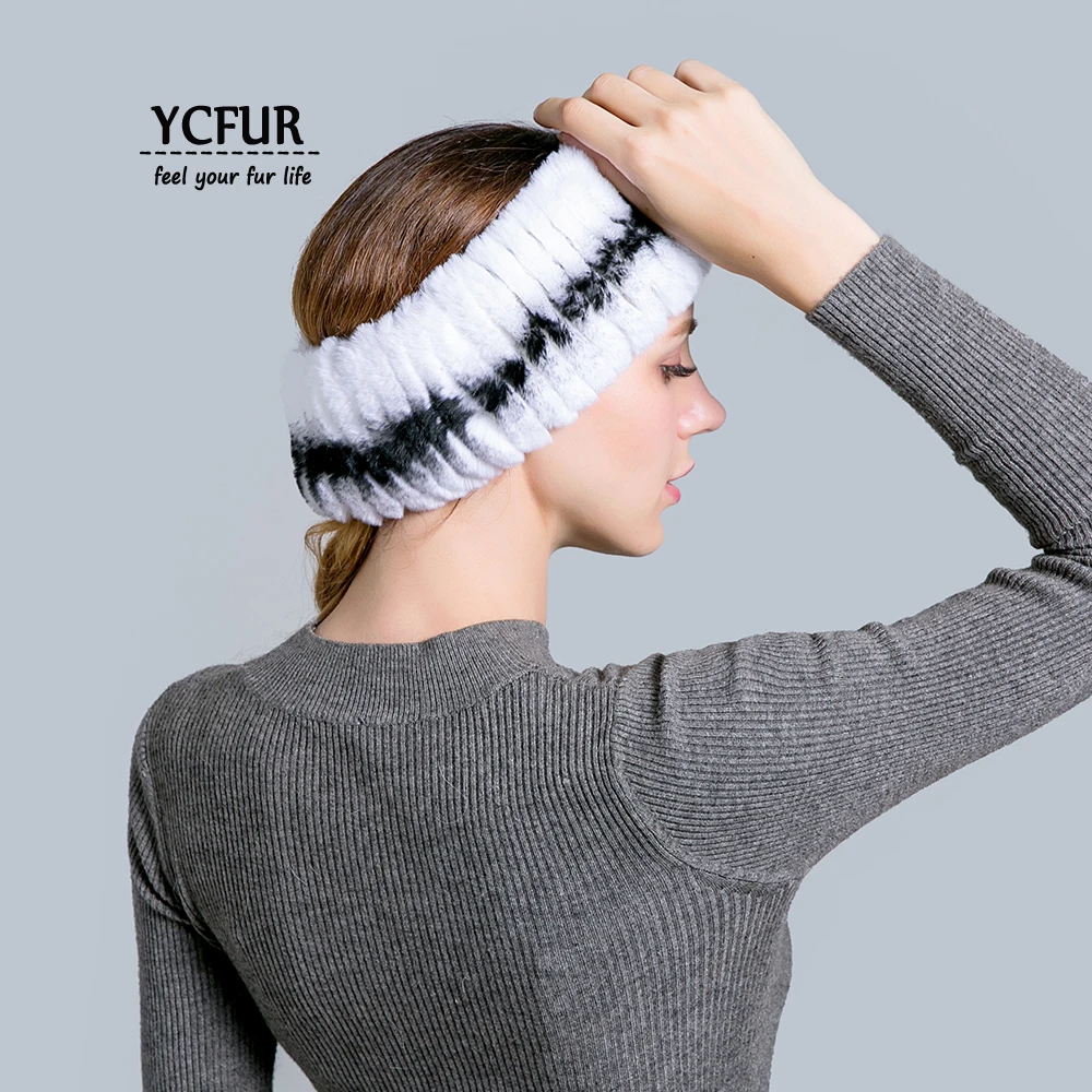 YC Fur повязки на голову женские шьют полосы из меха кролика рекс повязка на голову Женский 2 использования кольцо шарф шею теплые шарфы для женщин