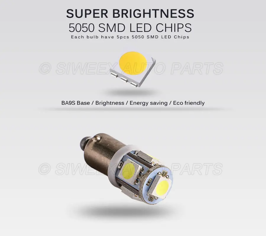 Фото 2 шт., автомобисветодиодный светодиодные лампы BA9S T4W 5 SMD 5050 №2