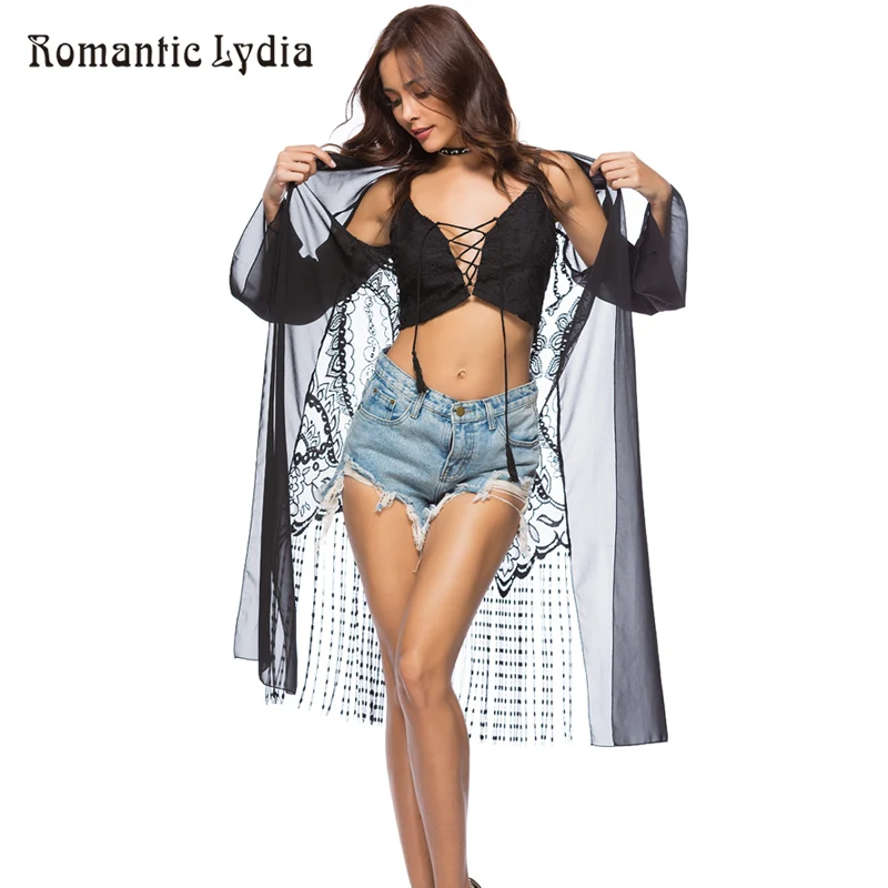 Solid Cardigan Women Chiffon Blouse Shirts Sexy Beach Long Femininas Blusas kimono Female | Женская одежда